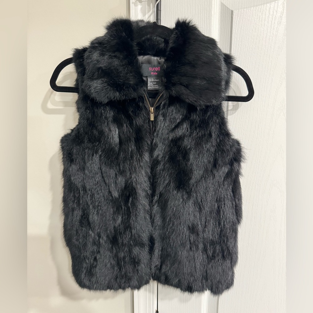Surell Rabbit Fur Vest Kids Size M - Picture 2 of 3
